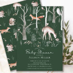 Invitation Baby shower Invita Rustic Woodland Forest Animaux<br><div class="desc">Design rustique doux pour bébé avec une scène de forêt avec un cerf,  hérisson,  renard,  oiseau & hibou sur un arrière - plan vert de forêt. Visitez notre boutique pour voir toute notre collection de dessins animaliers forestiers.</div>