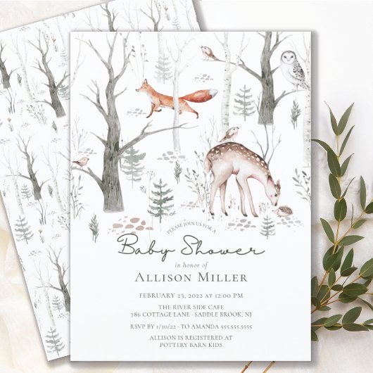 Invitation Baby shower Invita Rustic Woodland Forest Animaux