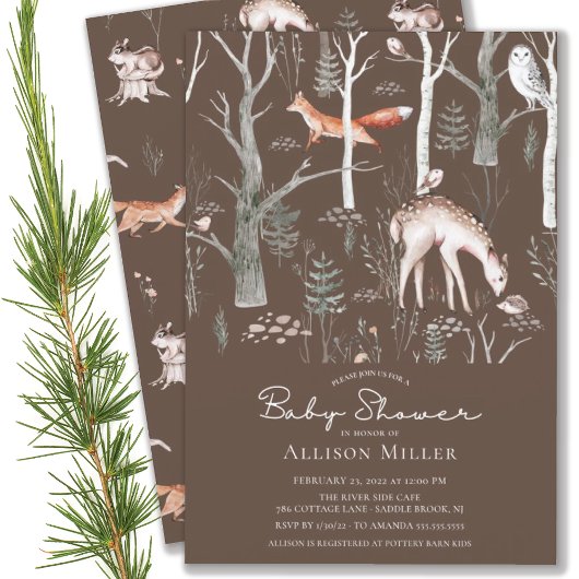 Invitation Baby shower Invitat Rustique des animaux forestier