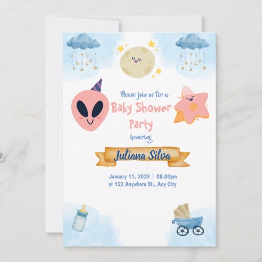 Invitation baby shower Invitation alien rose (Devant)