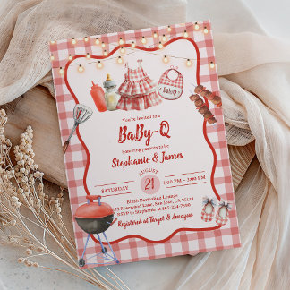 Invitation Baby Shower Invitation: Coed BBQ Party Red Gingham