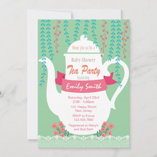 Invitation baby shower. Invitation Tea Party (Devant)