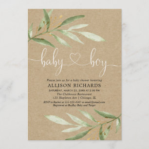 Invitation Baby shower invité garçon rustique kraft verdure