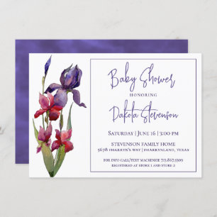 Invitation Baby shower Iris   Fleur violet violet royale