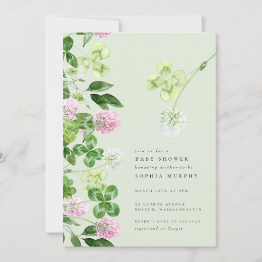 Invitation Baby shower irlandais Shamrock vert violet Clover (Devant)