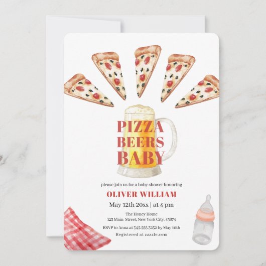 Invitation Baby shower italien moderne de pizza de bière (Devant)