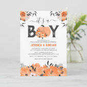 Invitation Baby shower "It's a Boy", Citrouille d'aquarelle m (Debout devant)