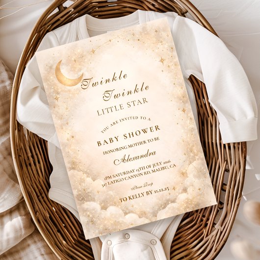 Invitation Baby Shower Ivoire Céleste Doré