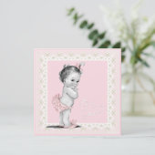 Invitation Baby shower ivoire et rose (Debout devant)