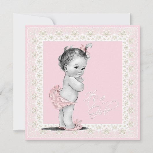 Invitation Baby shower ivoire et rose (Devant)