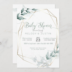 Invitation Baby shower Jade Green Watercolor Couple