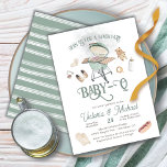 Invitation Baby shower jardin BBQ bébé-Q<br><div class="desc">Watercolor Barbecue Baby-Q Party Invitations. Il est décoré dans des tons doux de vert et de couleurs neutres avec barbecue, articles pour bébé, mitt de four et hot-dog. Vous pouvez changer tout le libellé en un diplôme, un anniversaire, etc. Pour apporter d'autres modifications, accédez à Personnaliser ce modèle. En bas,...</div>