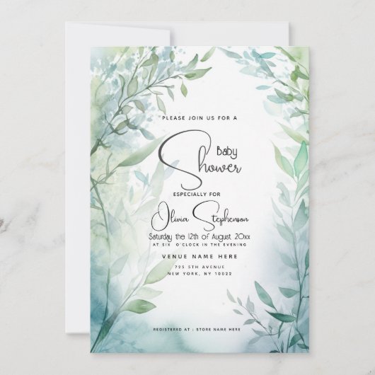 Invitation Baby shower - Jardin bleu poussiéreux (Devant)