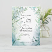 Invitation Baby shower - Jardin bleu poussiéreux (Debout devant)