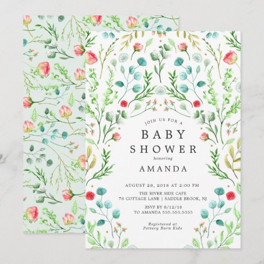 Invitation Baby shower Jardin Botanique (Devant / Derrière)
