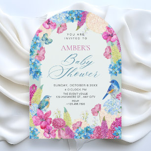 Invitation Baby shower jardin de printemps floral rose bleu