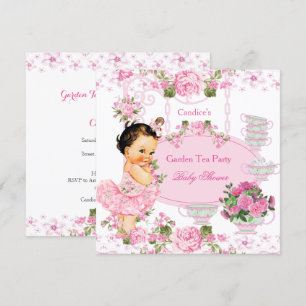 Invitation Baby Shower Jardin Fête de Thé Dentelle Rose Brune