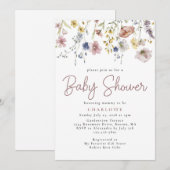Invitation Baby shower Jardin Fleur sauvage aquarelle (Devant / Derrière)