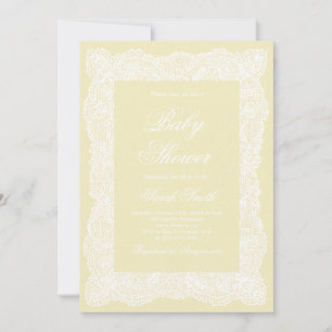 Invitation Baby-Shower Jaune Beurre Dentelle