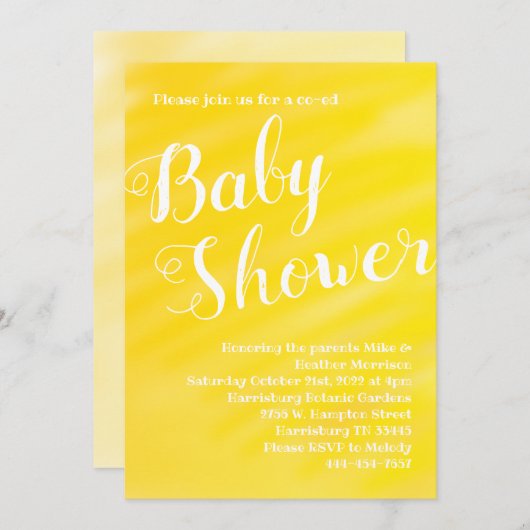 Invitation Baby shower Jaune Clair Neutre Genre Co-Ed (Devant / Derrière)