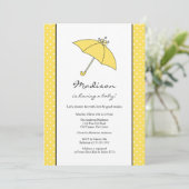 Invitation Baby shower jaune de parapluie de pois (Debout devant)