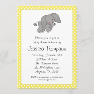 Invitation Baby shower jaune de pois d'éléphant