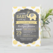 Invitation Baby shower jaune éléphant et points (Debout devant)