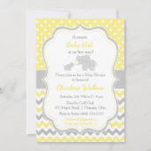 Invitation Baby shower jaune et gris éléphant (Devant)