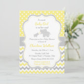 Invitation Baby shower jaune et gris éléphant (Debout devant)