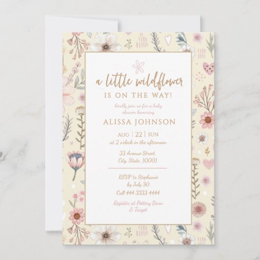 Invitation Baby shower Jaune fleur sauvage (Devant)