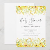 Invitation Baby shower jaune floral neutre genre (Devant / Derrière)