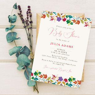 Invitation Baby Shower Jaune Moutarde de Printemps Fleur Viol