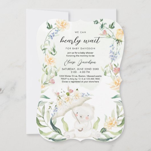 Invitation Baby shower Jaune Neutre Genre Ours Vert (Devant)