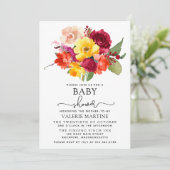 Invitation Baby shower jaune orange rose bordeaux (Debout devant)