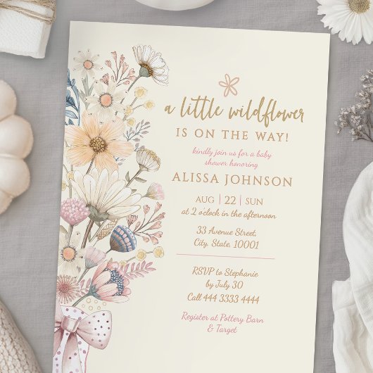 Invitation Baby shower jaune petit Fleur sauvage