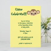 Invitation Baby shower jaune singe bébé (Debout devant)