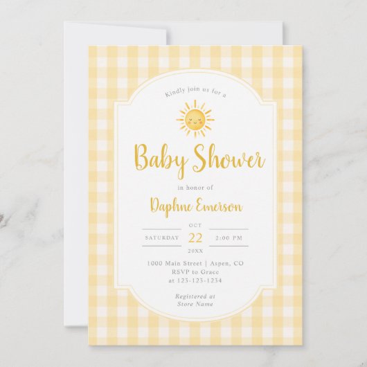 Invitation Baby-Shower Jaune Sunshine (Devant)