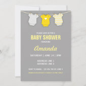 Invitation Baby shower Jaune, Thème Clothesline (Devant)