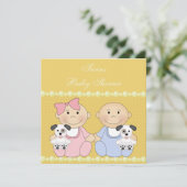 Invitation Baby shower jaune Twin & Puppies (Debout devant)