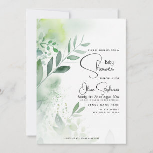 Invitation Baby shower - Jaune vert botanique