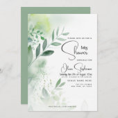 Invitation Baby shower - Jaune vert botanique (Devant / Derrière)