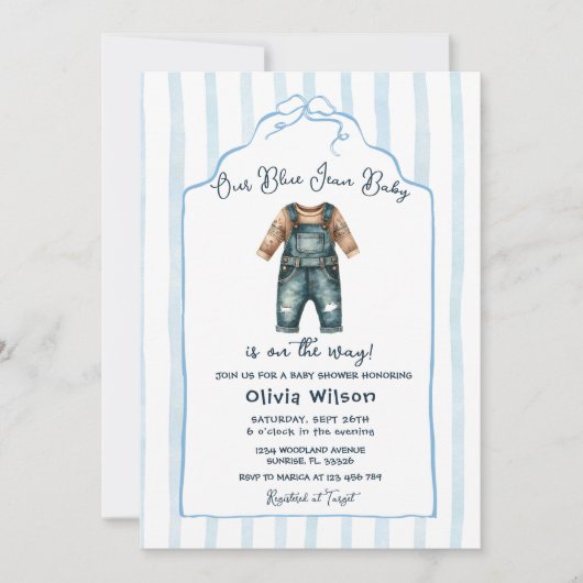 Invitation Baby Shower Jean Bleu (Devant)