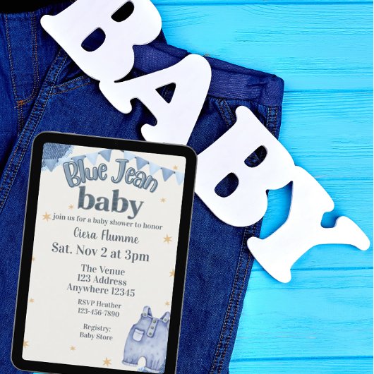 Invitation Baby Shower Jean Bleu