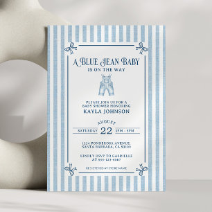 Invitation Baby Shower Jean Bleu Rayure Côtière Nœuds