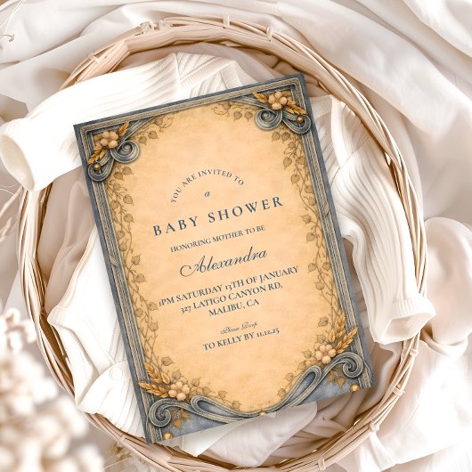 Invitation Baby Shower Jean Bleu Rustique