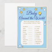 Invitation Baby shower Jeu autour du monde Blue Gold Stars (Devant / Derrière)