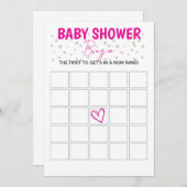 Invitation Baby shower Jeu de Bingo - Rose (Devant / Derrière)