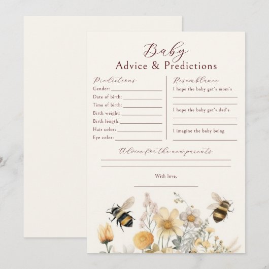 Invitation Baby shower Jeu Prédictions Conseils Voeux (Devant / Derrière)