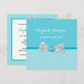 Invitation Baby shower Joli Aqua En vichy mignon Blue Bow (Devant / Derrière)