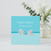 Invitation Baby shower Joli Aqua En vichy mignon Blue Bow (Debout devant)